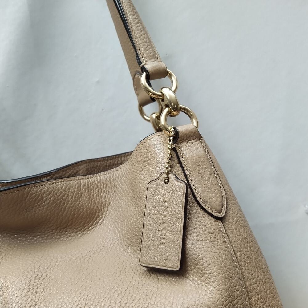 Coach Hallie Beige Leather 3 Compartments Shoulder Bag - Picture 7 of 16